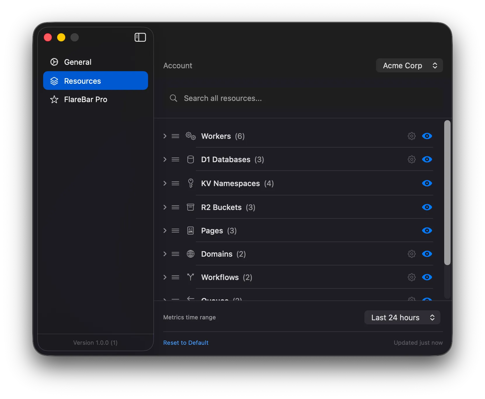 FlareBar settings window