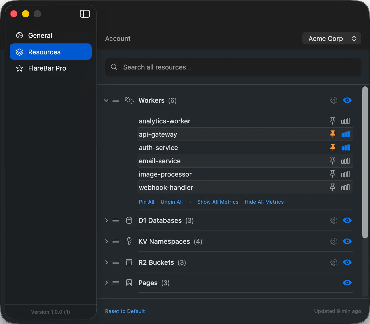 FlareBar resources settings